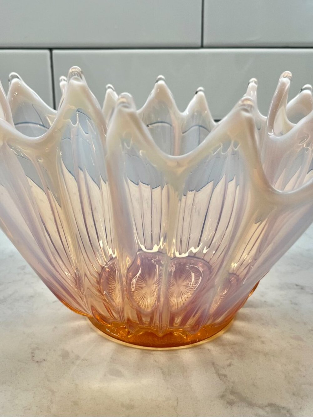 Fostoria "Heirloom" Art Glass Console Bowl in Rose or Pink Opalescent